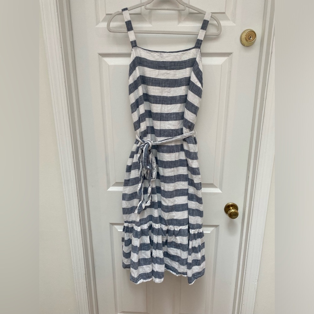 Chelsea & Theodore Navy/Gray & White Striped Sleeveless Dress w Belt, Pockets-L